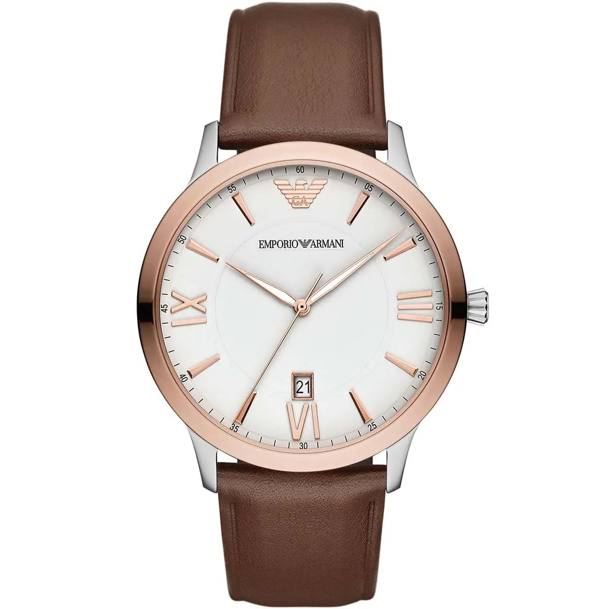 Emporio Armani Giovanni White Dial Brown Leather Strap Watch For Men AR11211