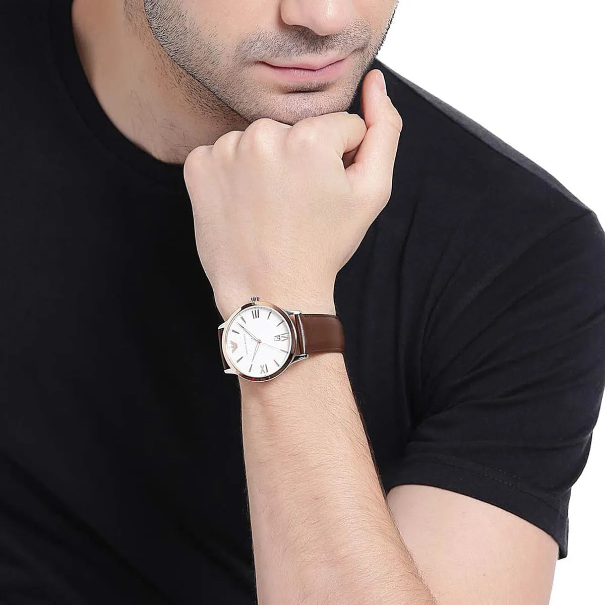Emporio Armani Giovanni White Dial Brown Leather Strap Watch For Men AR11211