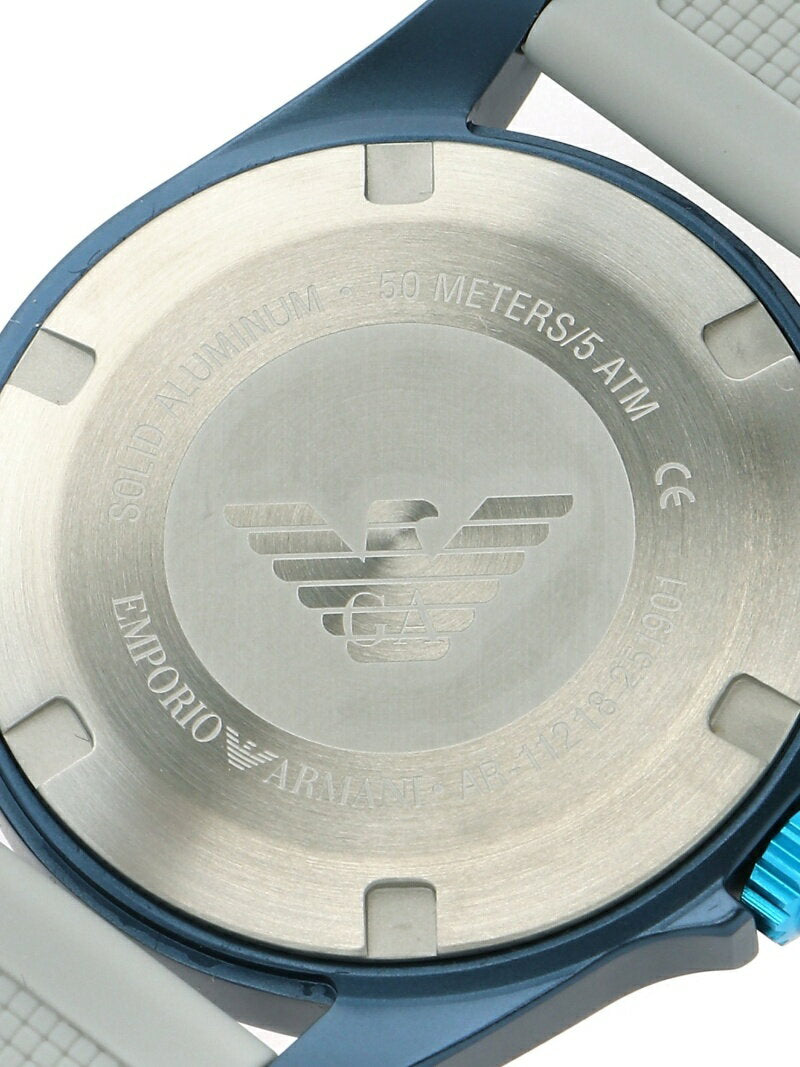 Emporio Armani AR11218 case back showing engraved eagle logo and water resistance marking