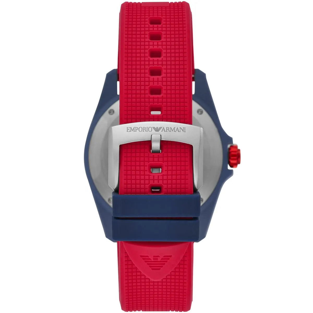 Emporio Armani AR11219 case back showing stainless steel with engraved details