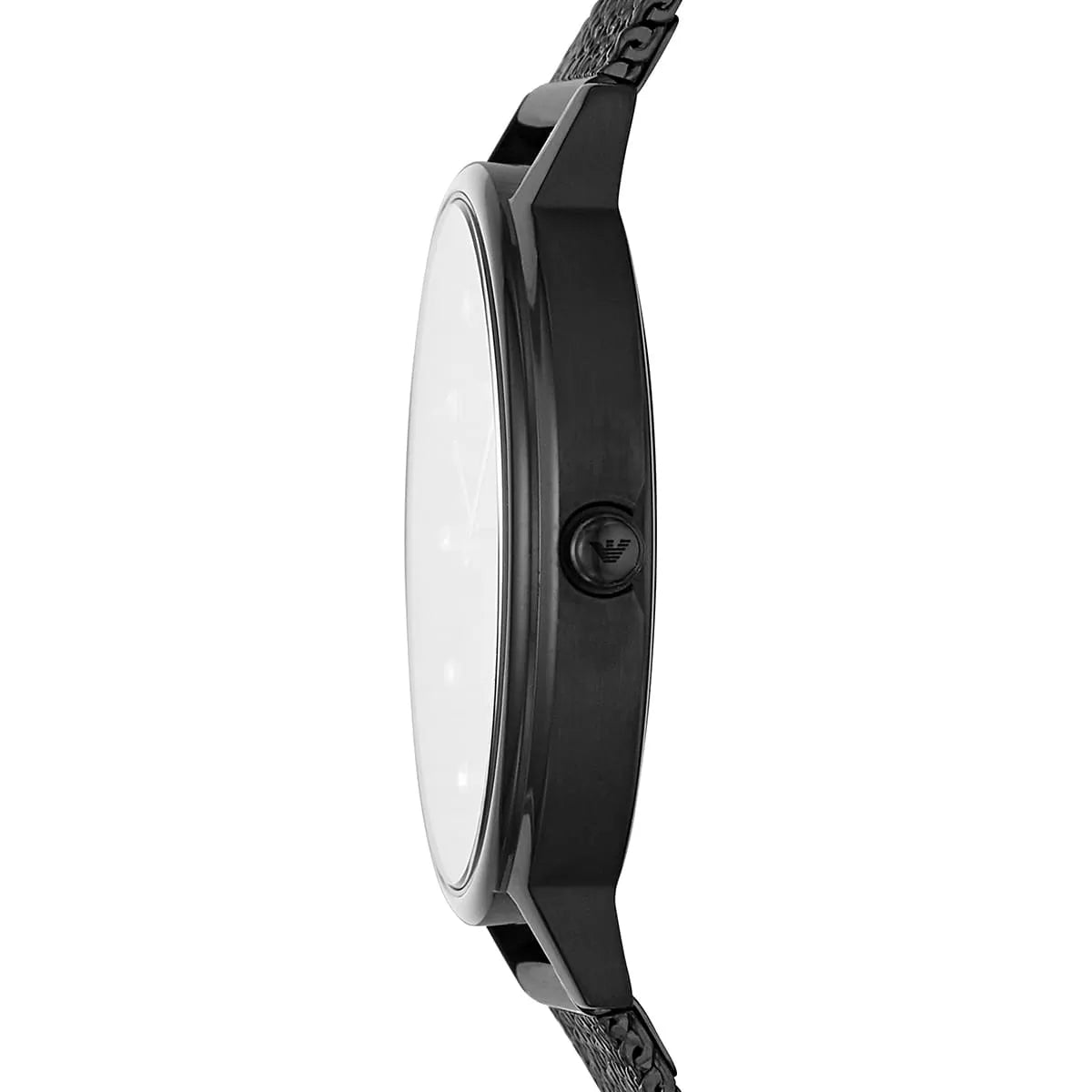 AR11252 Emporio Armani watch side view showing slim case profile and mesh strap