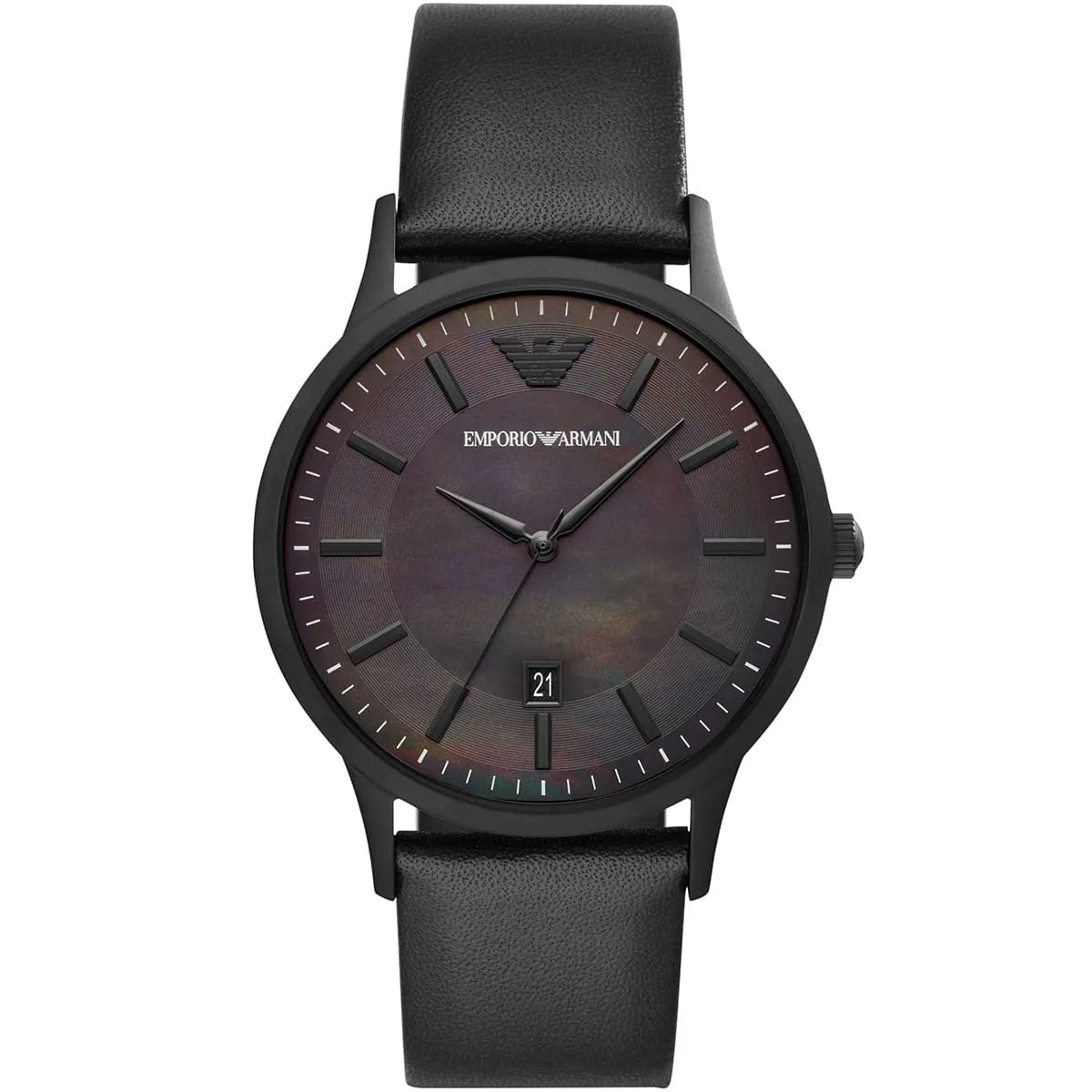 Emporio Armani Renato men's watch with black dial and black leather strap