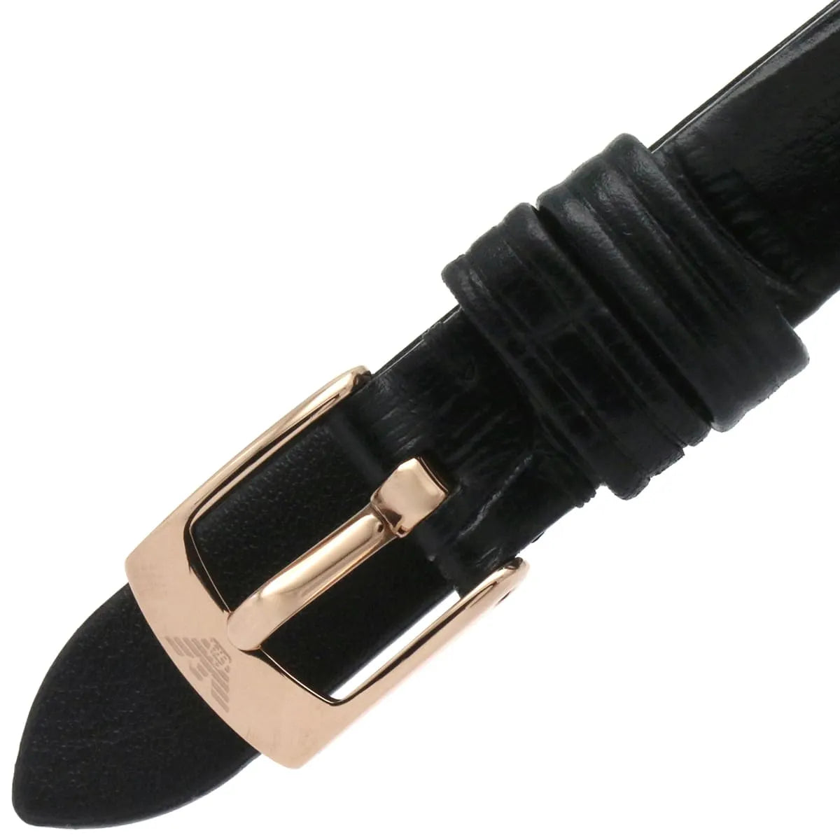 Emporio Armani AR11356 black leather strap with rose gold buckle and adjustment holes