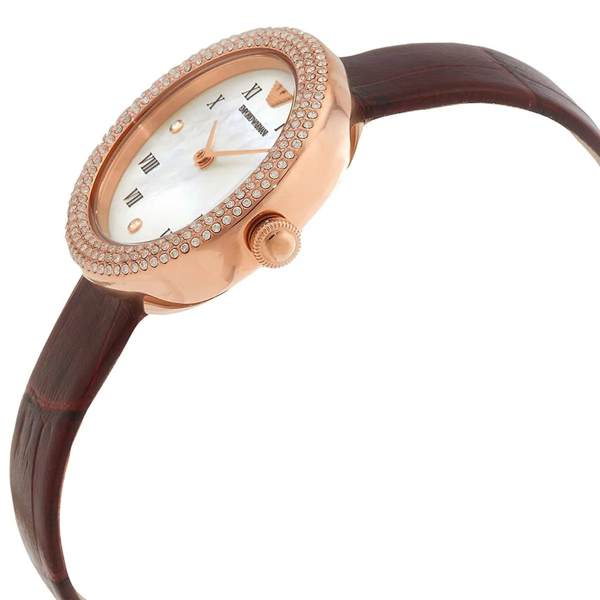 Emporio Armani Roman Numerals Red Lather Dial Women's Watch Ar11357