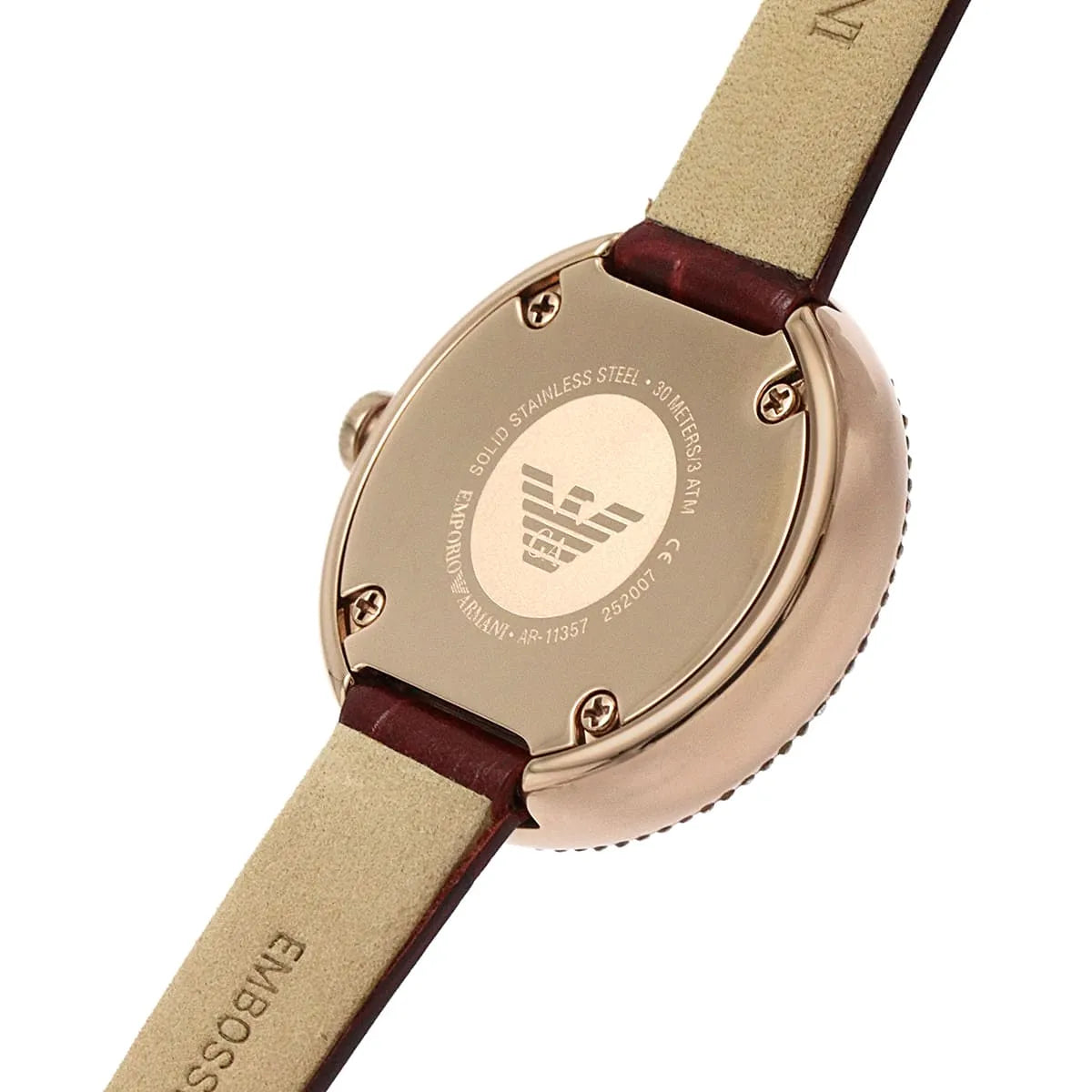 Emporio Armani Roman Numerals Red Lather Dial Women's Watch Ar11357