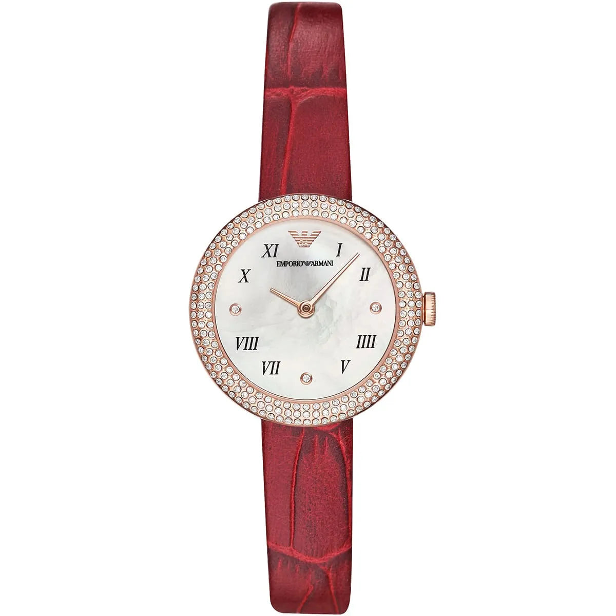 Emporio Armani Roman Numerals Red Lather Dial Women's Watch Ar11357