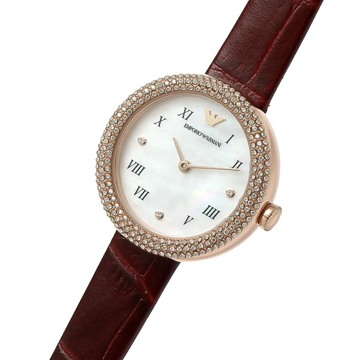 Emporio Armani Roman Numerals Red Lather Dial Women's Watch Ar11357