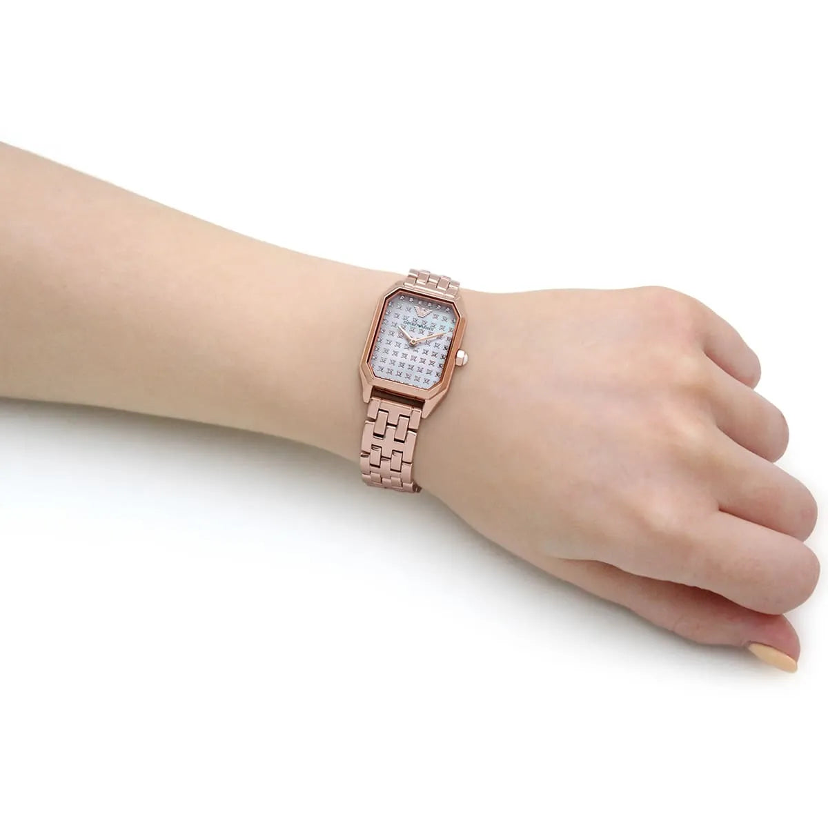 Emporio Armani Gioia women's watch on wrist with mother of pearl dial visible