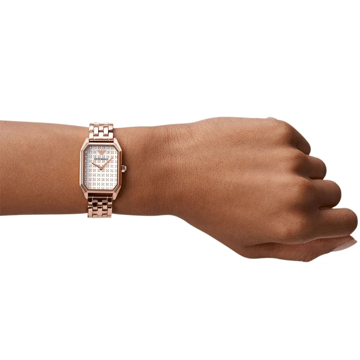 Emporio Armani Gioia watch worn on wrist showing fit and size