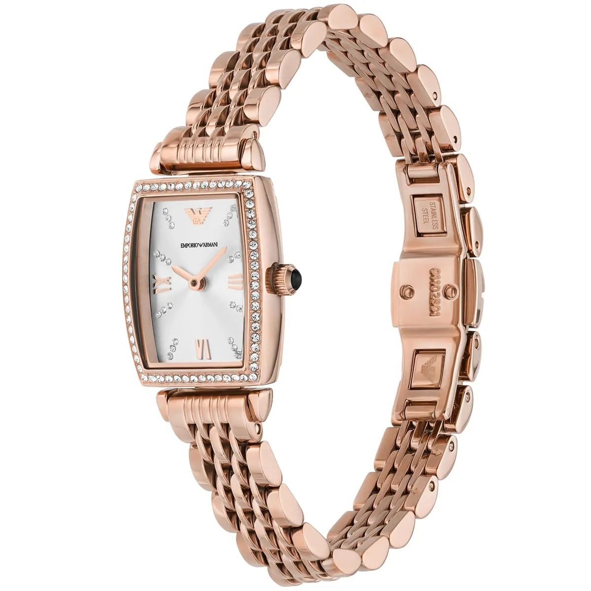 Emporio Armani Gianni T-Bar Crystals White Dial Rose Gold Watch AR11406