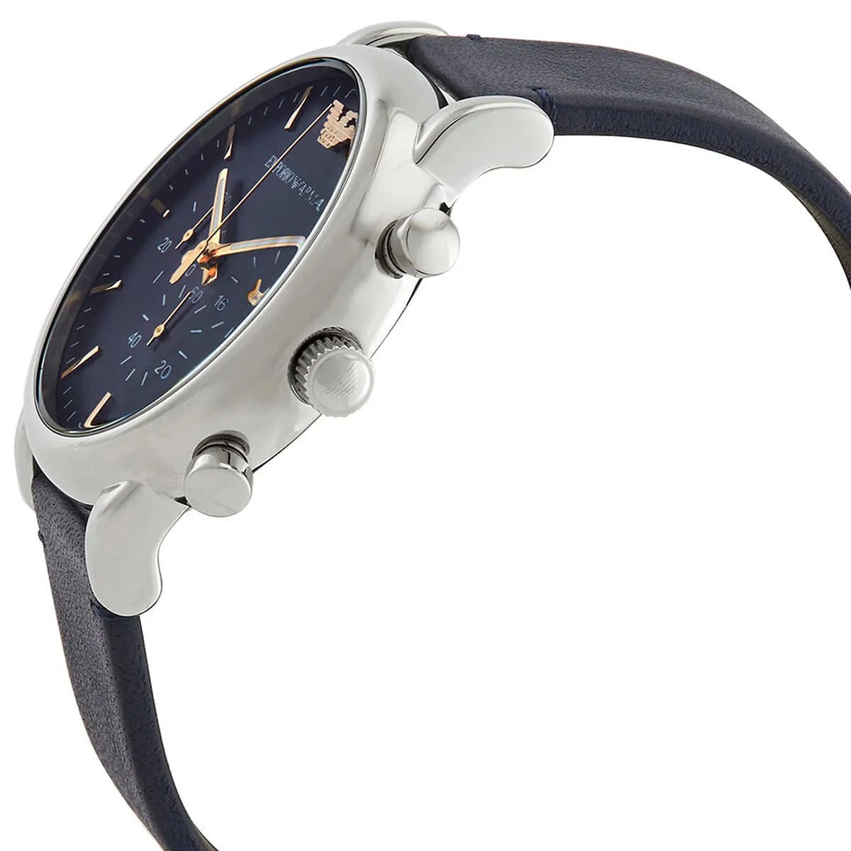 Emporio Armani AR11451 chronograph watch angled view with visible chronograph subdials