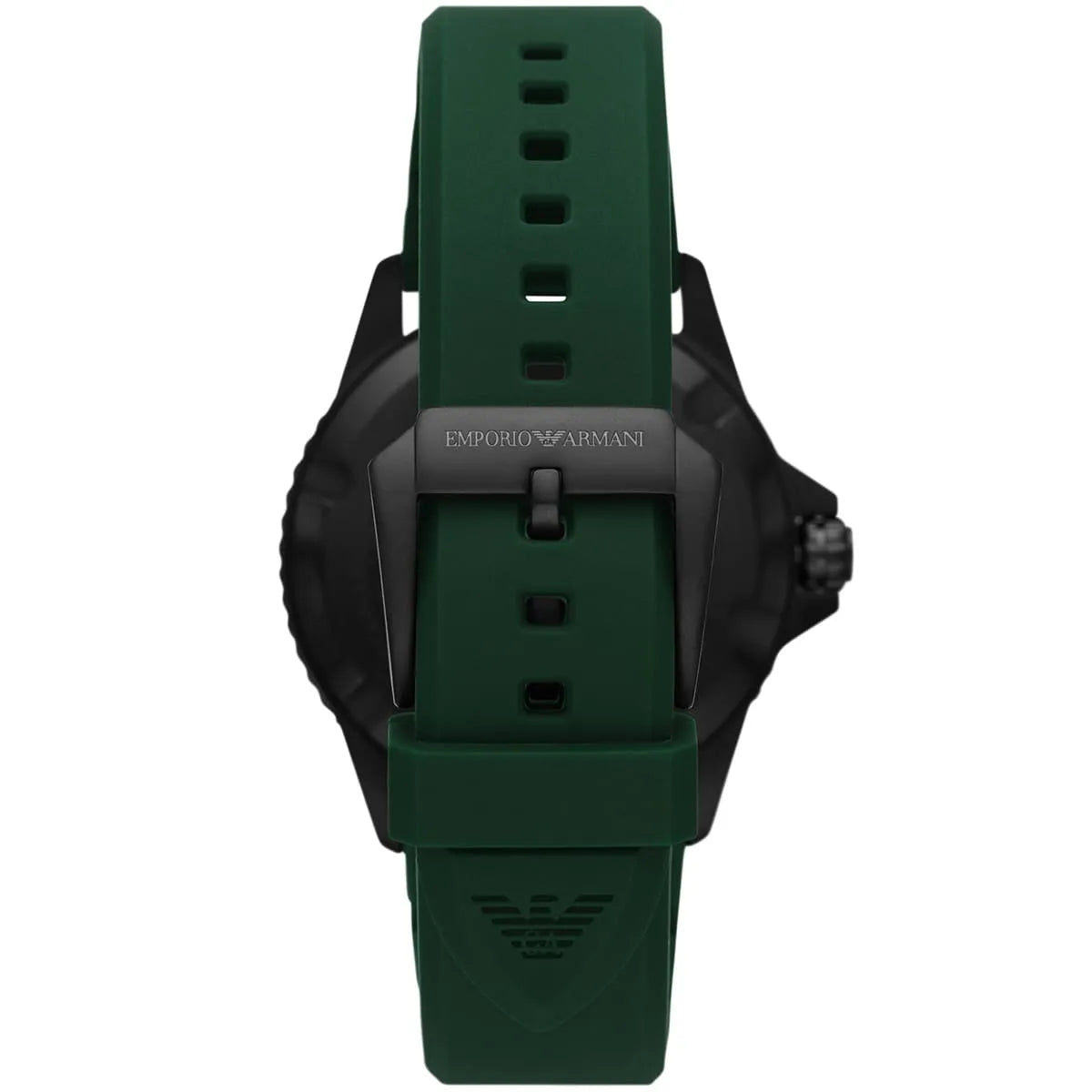 Emporio Armani AR11464 caseback showing wave pattern design and green silicone strap