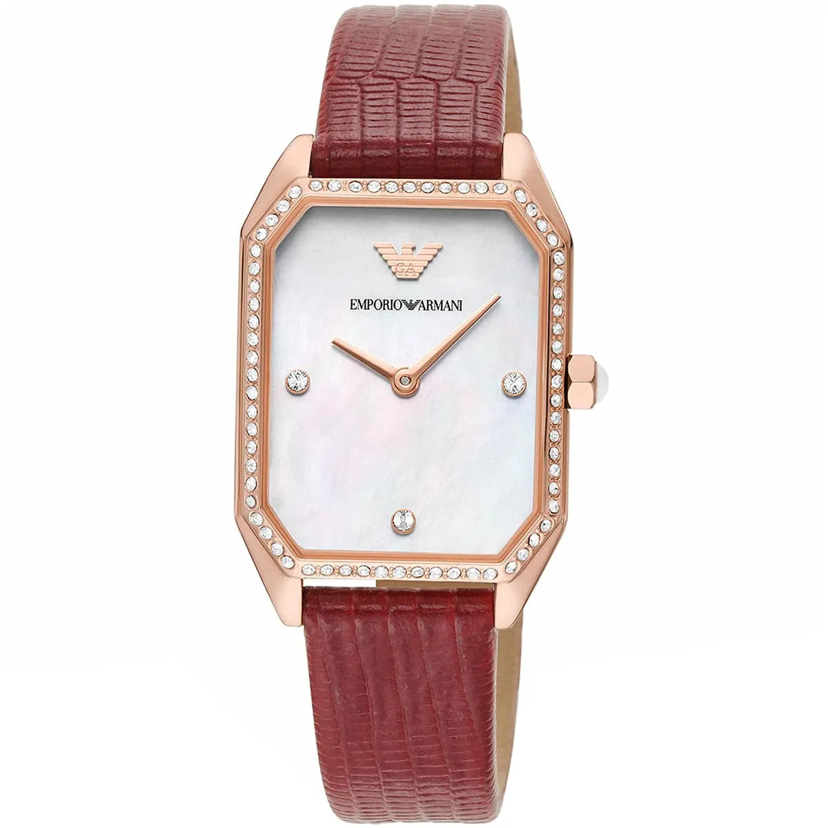 Emporio Armani Gianni T Bar rectangular watch with mother-of-pearl dial and diamond-set bezel