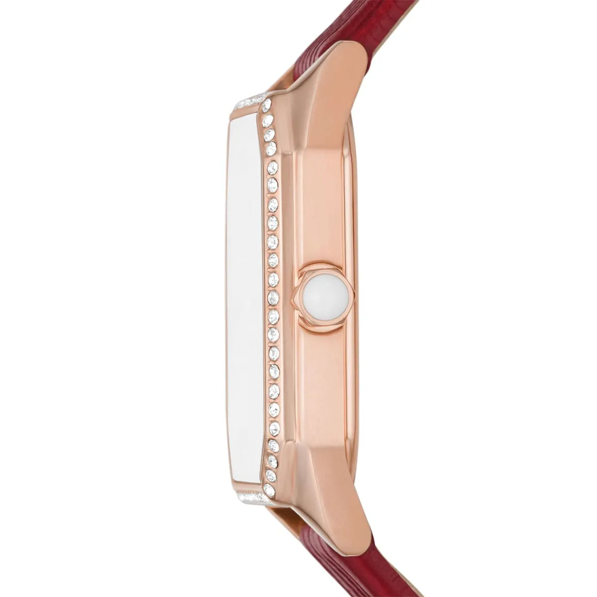 Emporio Armani Gianni T Bar side profile highlighting diamond bezel and crown detail