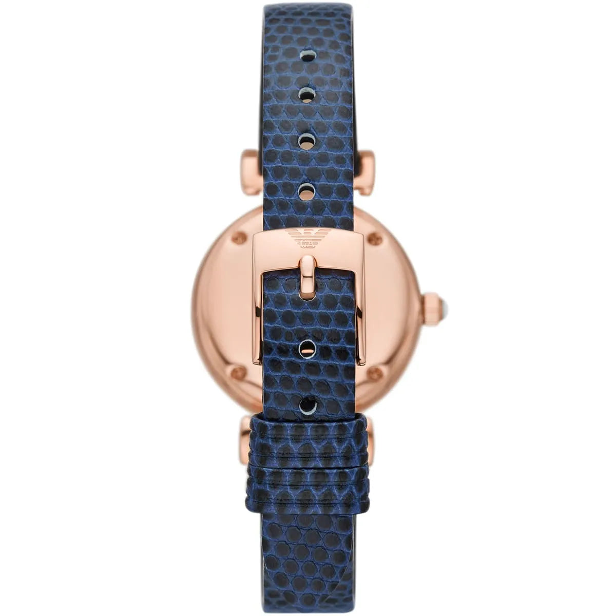 Emporio Armani Gianni T-Bar Analog Mother of Pearl Dial Blue Leather Strap Watch AR11468
