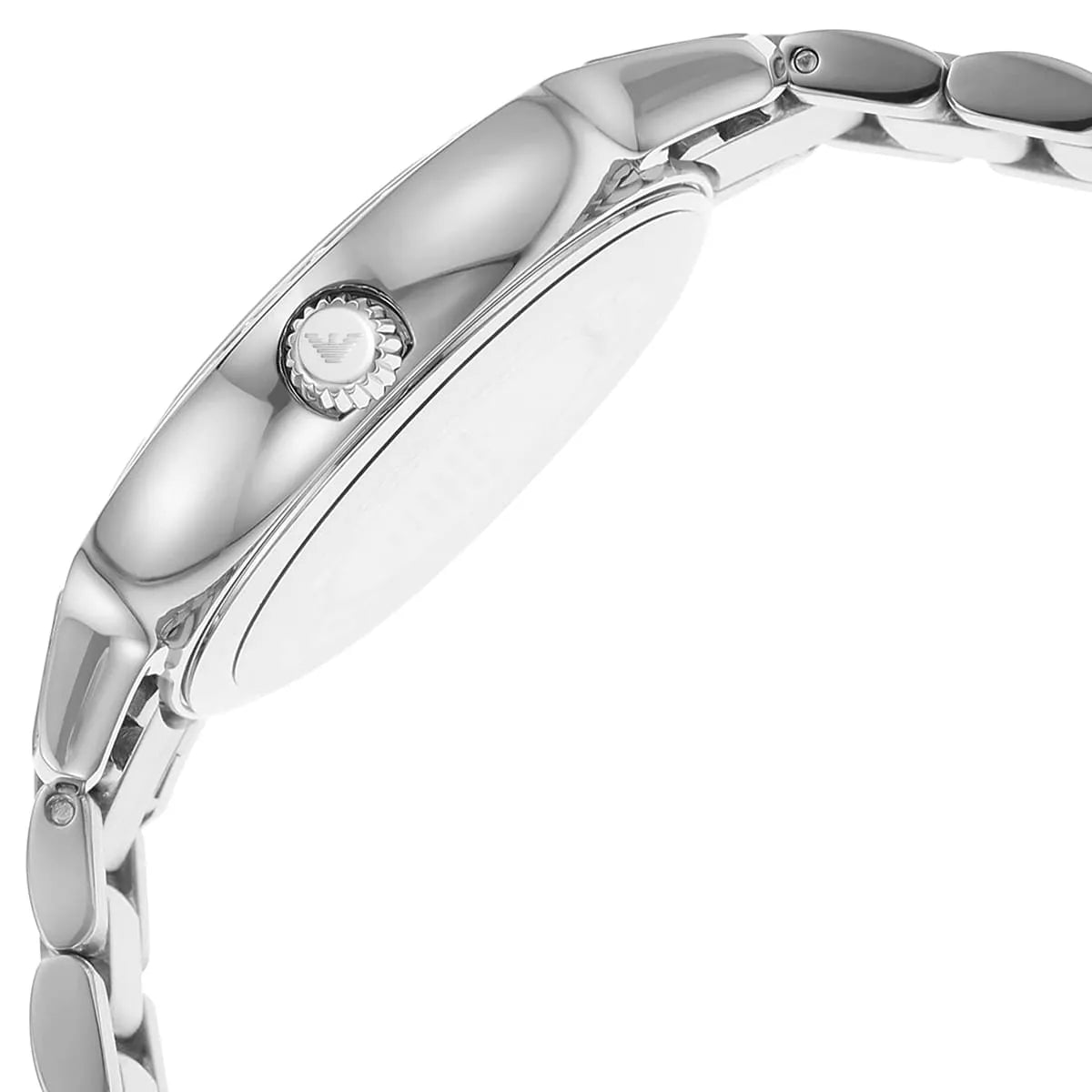 Emporio Armani AR11484 watch side profile showing case depth and stainless steel band links