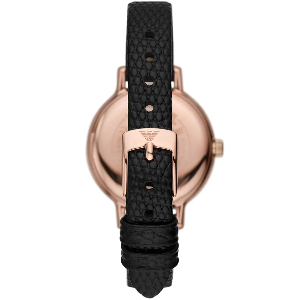 Emporio Armani MOP Dial Rose Gold Black Leather Women's Watch Ar11485