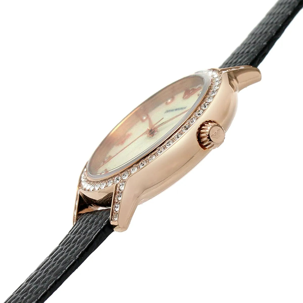 Emporio Armani MOP Dial Rose Gold Black Leather Women's Watch Ar11485