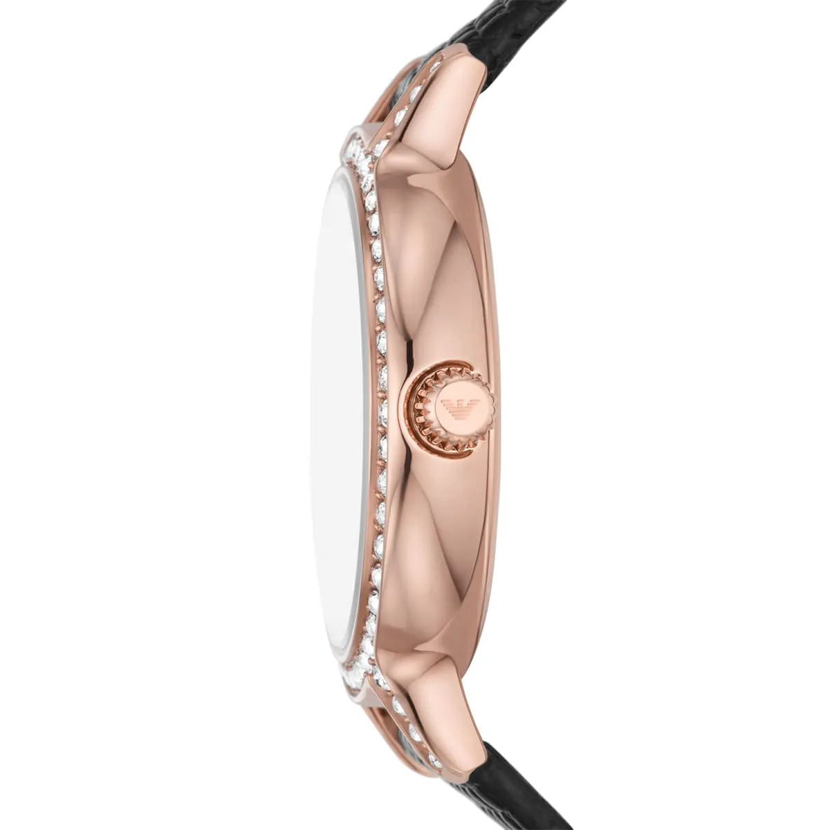 Emporio Armani MOP Dial Rose Gold Black Leather Women's Watch Ar11485