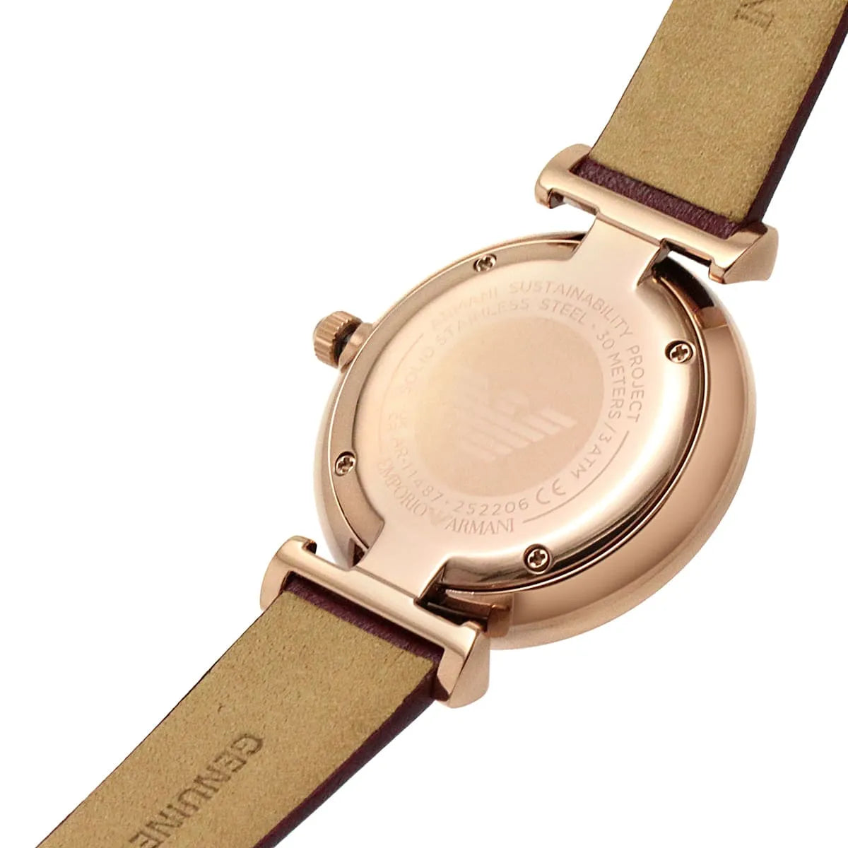 Emporio Armani AR11487 watch caseback detail showing engraved logo
