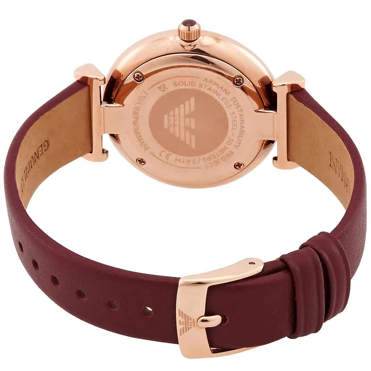 Emporio Armani watch caseback with Eagle logo and specification engraving