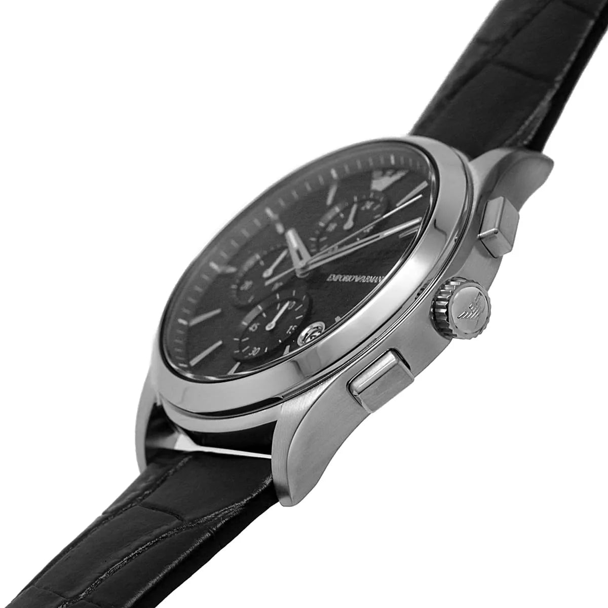Emporio Armani Paolo Chronograph Black Dial Black Leather Strap Watch For Men - AR11530
