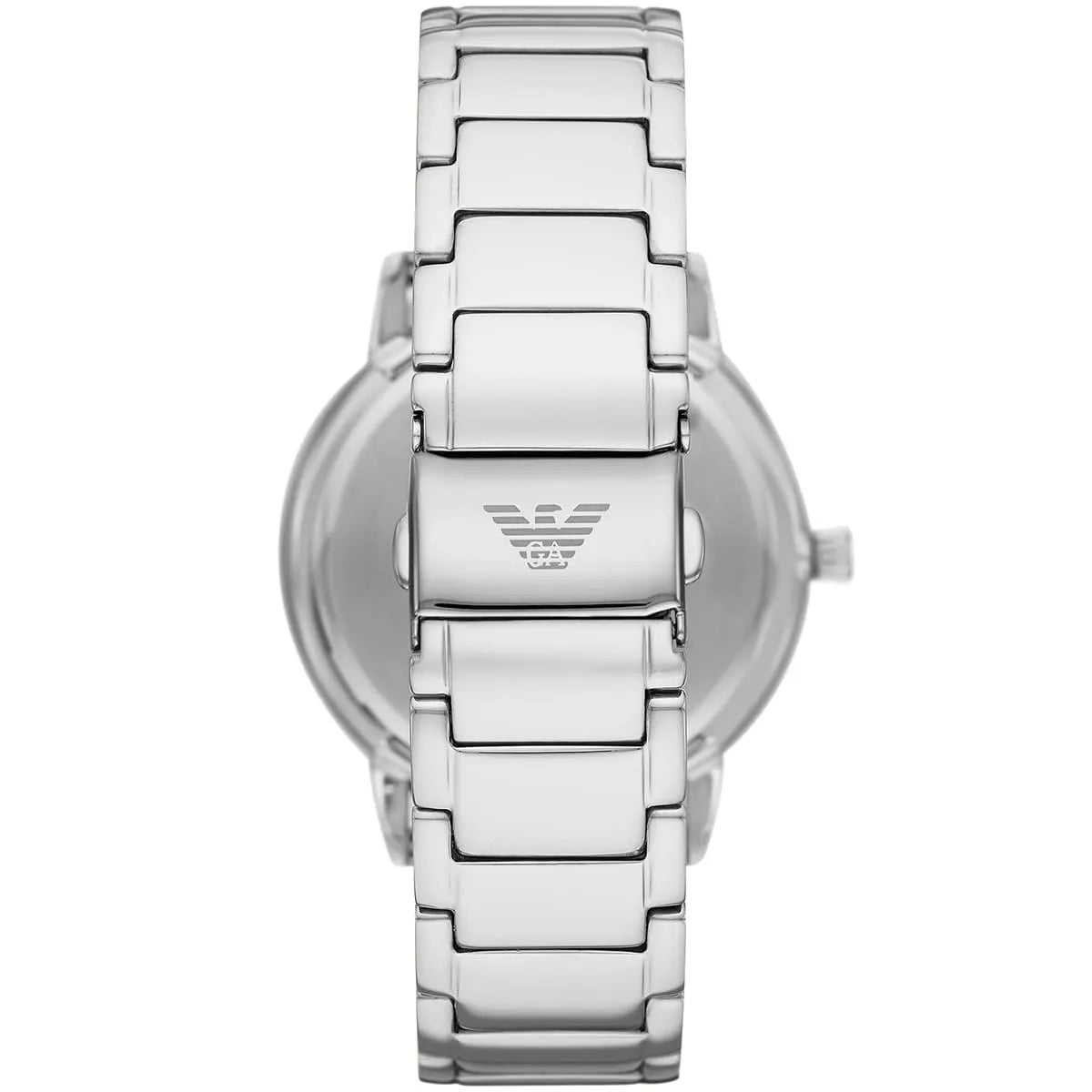 Case back of AR11575 Emporio Armani watch with engraved Armani eagle logo