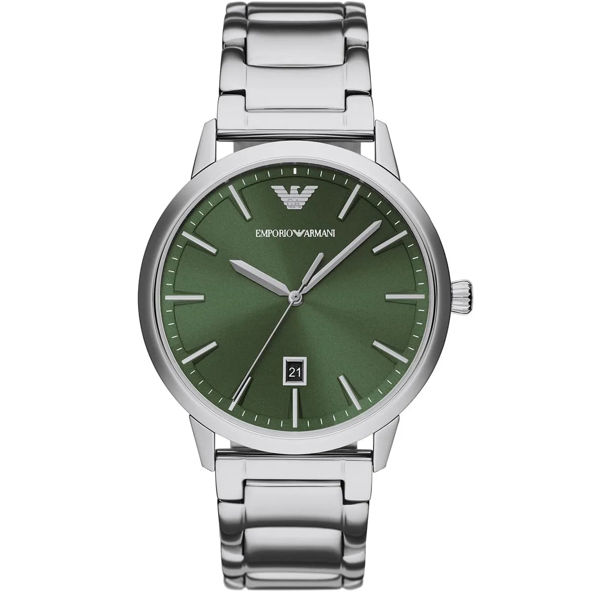Emporio Armani AR11575 watch with green dial and silver stainless steel bracelet