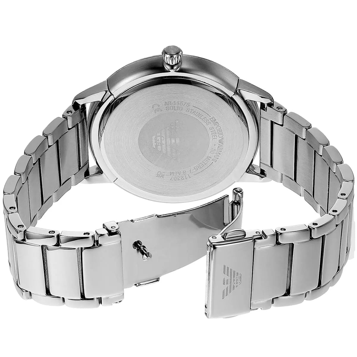 Overhead view of AR11575 Emporio Armani watch with strap details visible