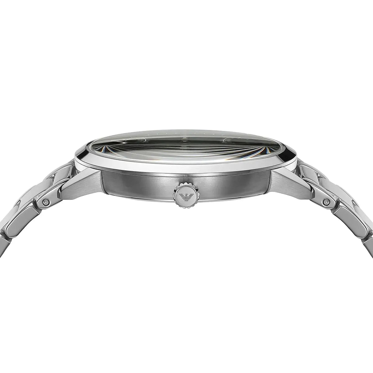 Top-down view of AR11575 case showing bezel and polished stainless steel finish