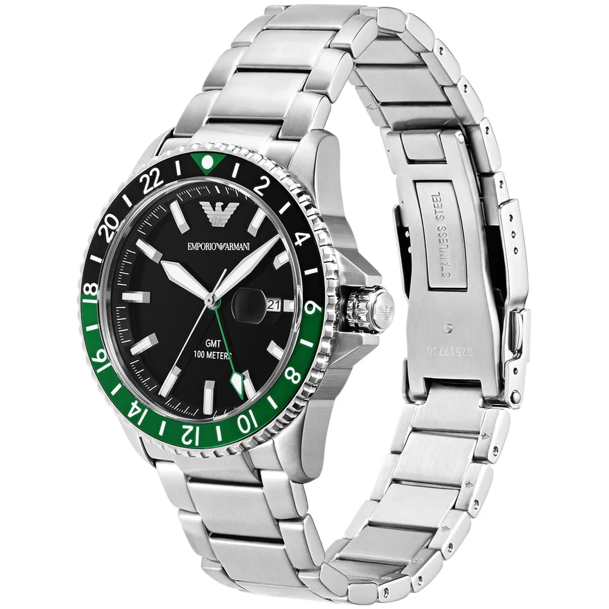 Emporio Armani Diver GMT Black Enamel Dial Silver Men's Watch - AR11589
