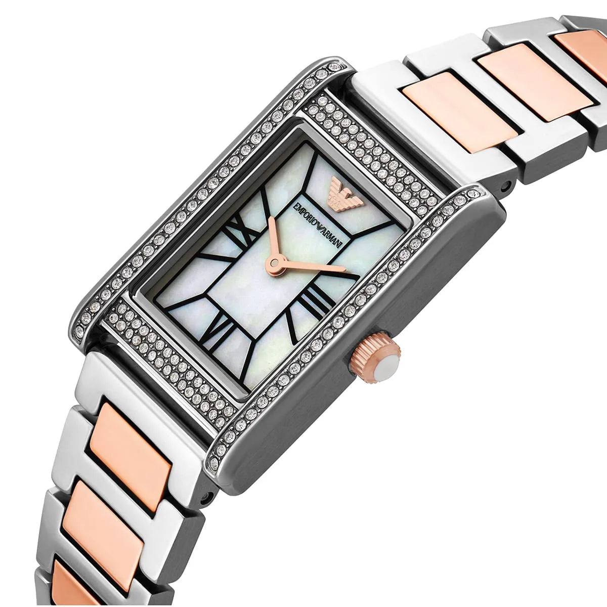 Emporio Armani Genni Rectangular White MOP Dial Two-tone Women's Watch - AR11626