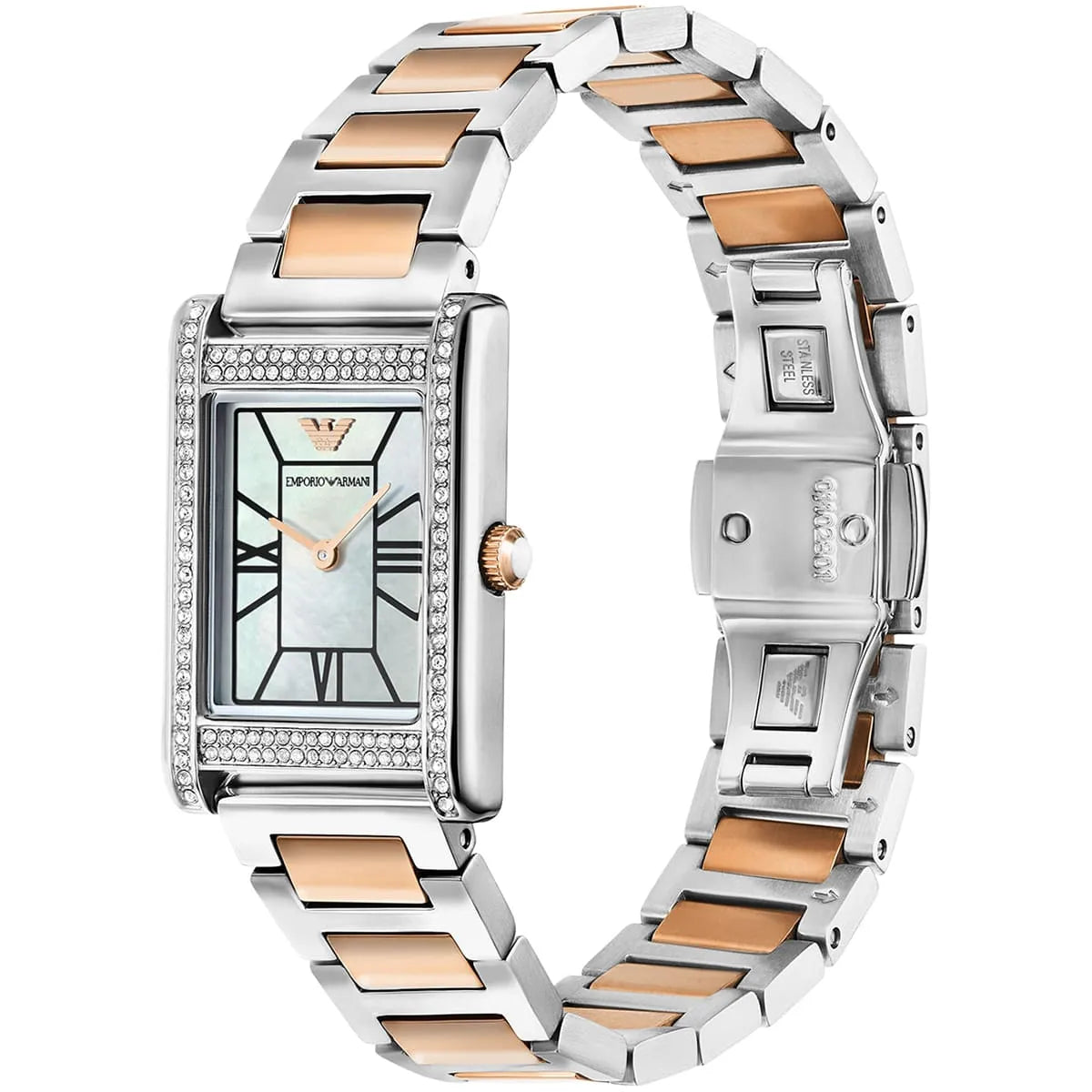 Emporio Armani Genni Rectangular White MOP Dial Two-tone Women's Watch - AR11626