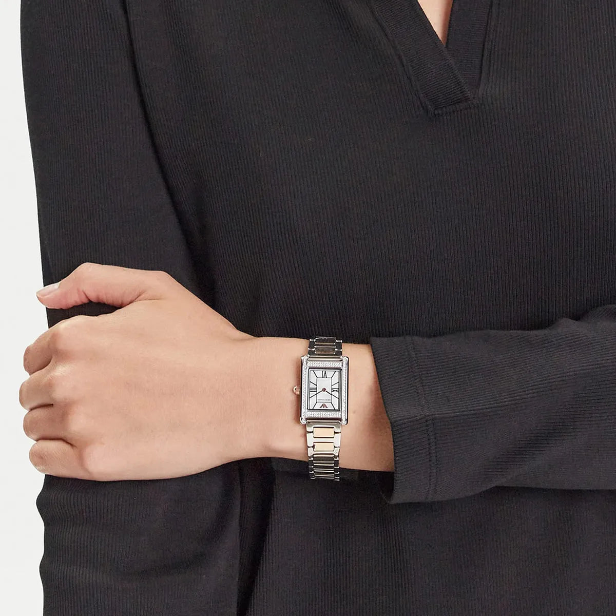 Emporio Armani Genni Rectangular White MOP Dial Two-tone Women's Watch - AR11626