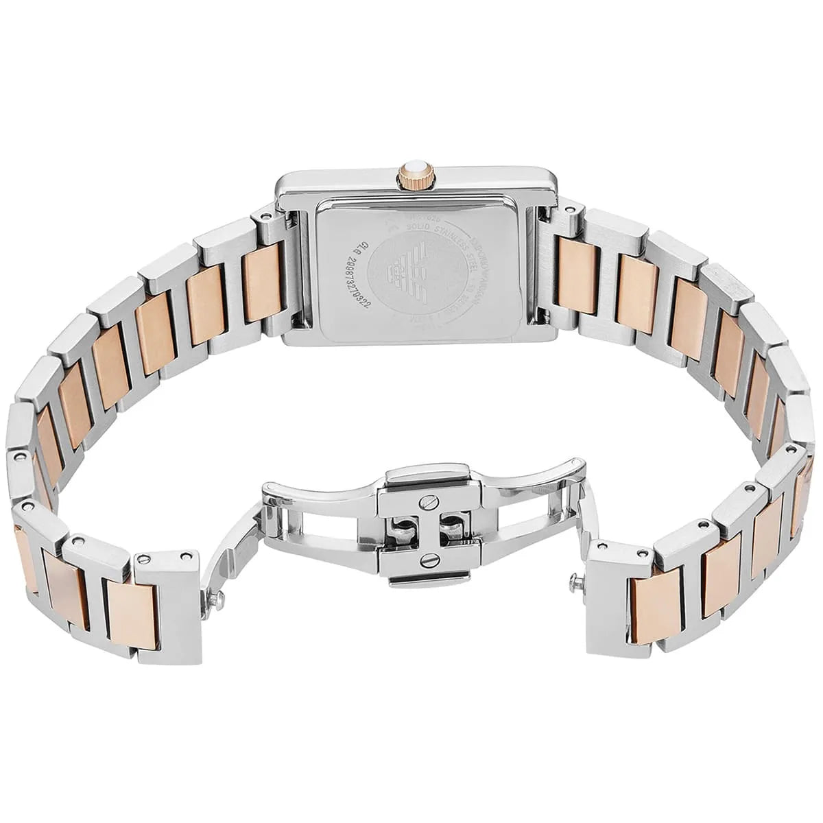 Emporio Armani Genni Rectangular White MOP Dial Two-tone Women's Watch - AR11626