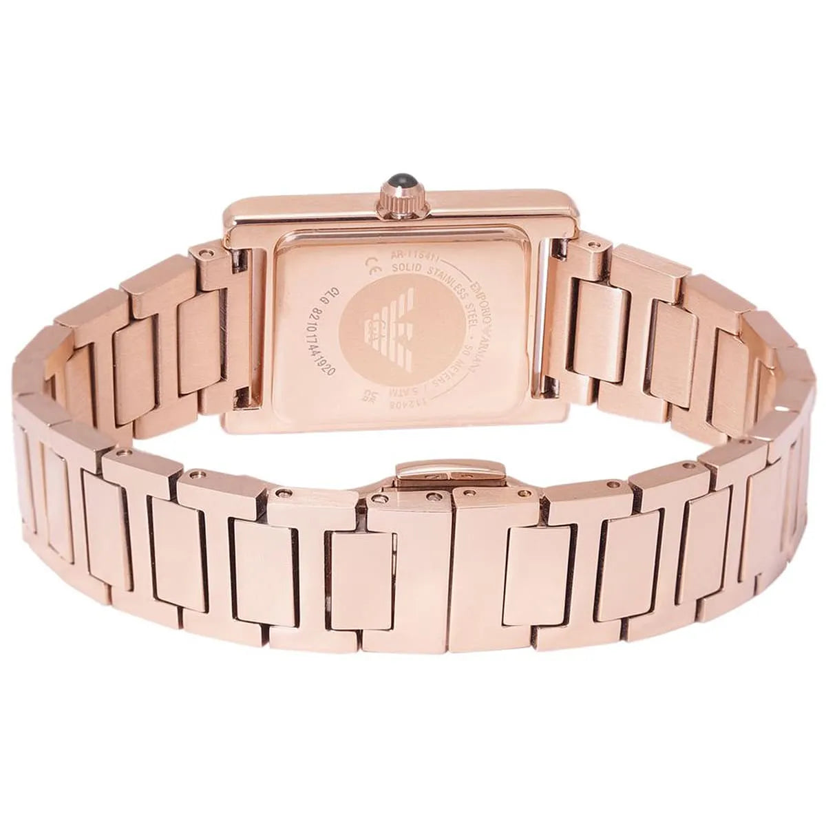 Emporio Armani AR11641 rose gold stainless steel bracelet with fold-over clasp mechanism
