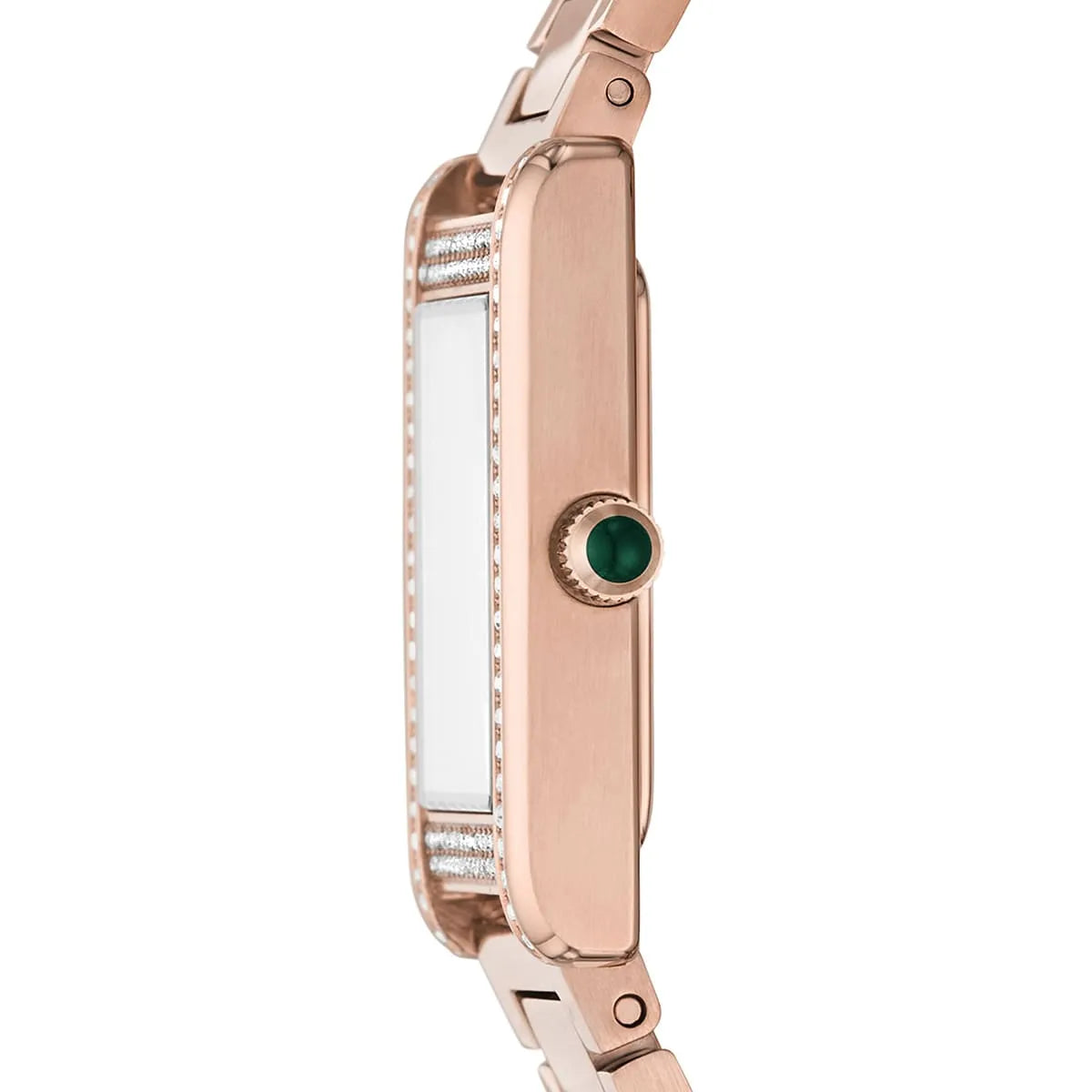 Emporio Armani AR11641 side profile view with crystal-set bezel and green crown