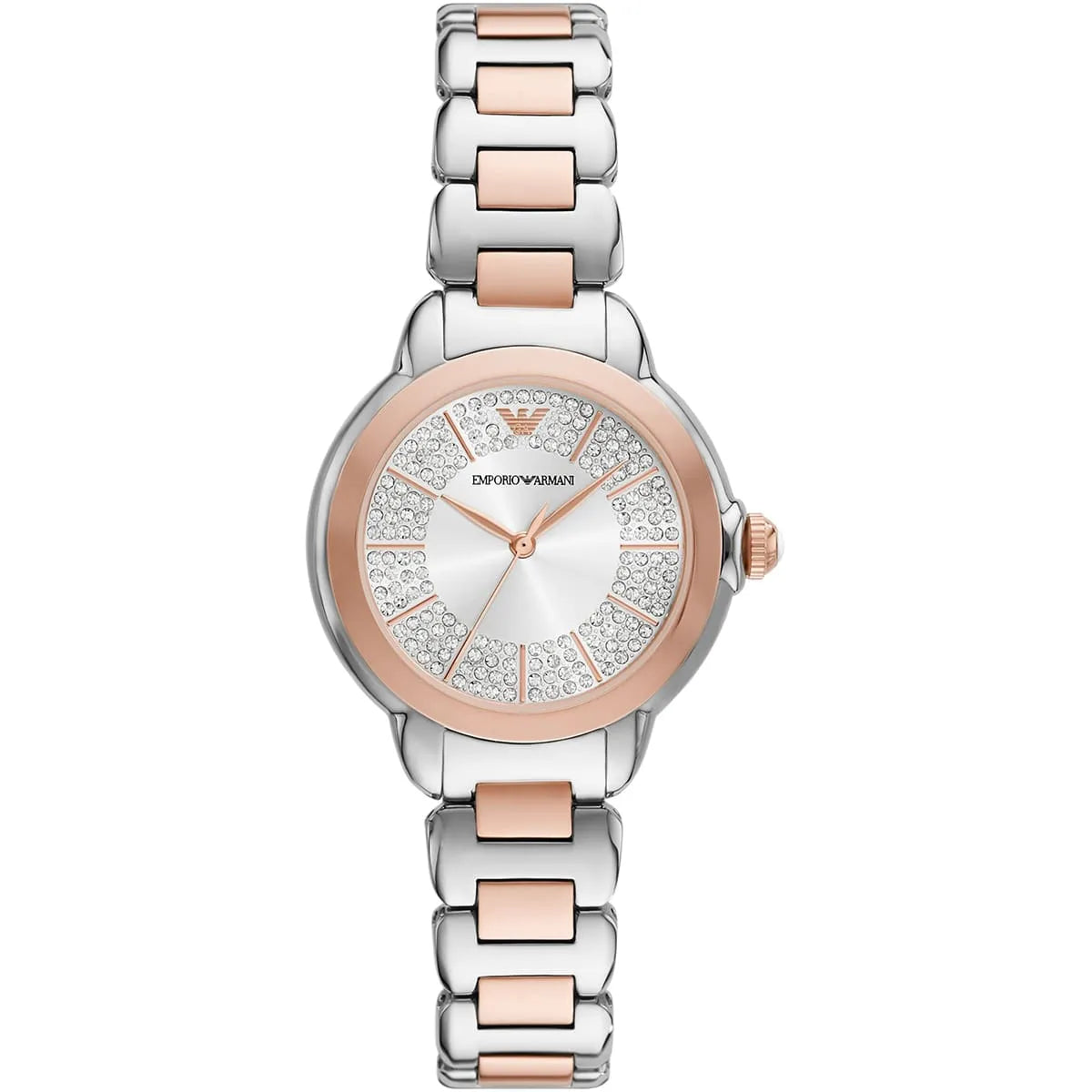 Emporio Armani AR11643 two-tone women's watch with crystal-set dial and rose gold stainless steel bracelet