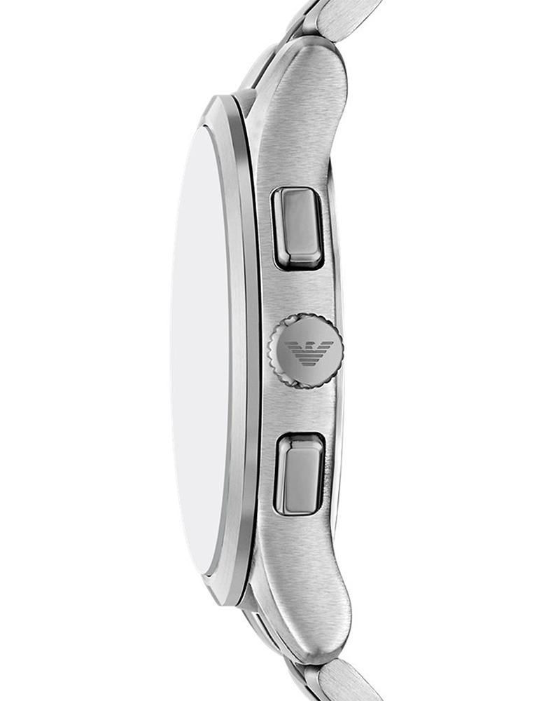 Side profile of Emporio Armani Dario watch showing case thickness and pushers