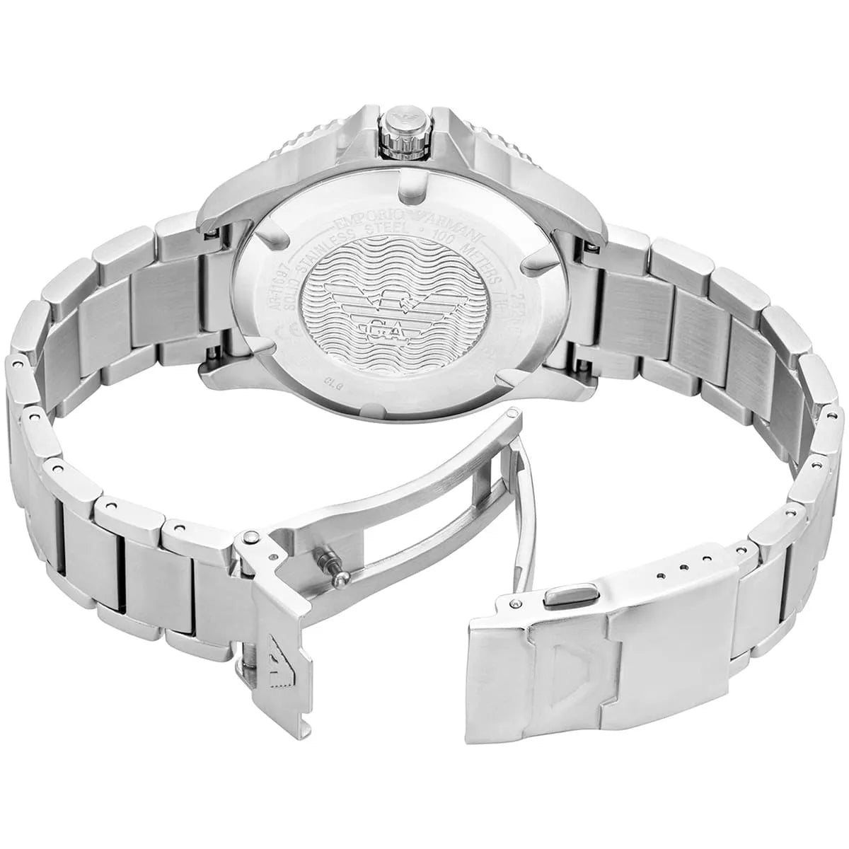 AR11697 watch caseback and bracelet assembly showing stainless steel construction