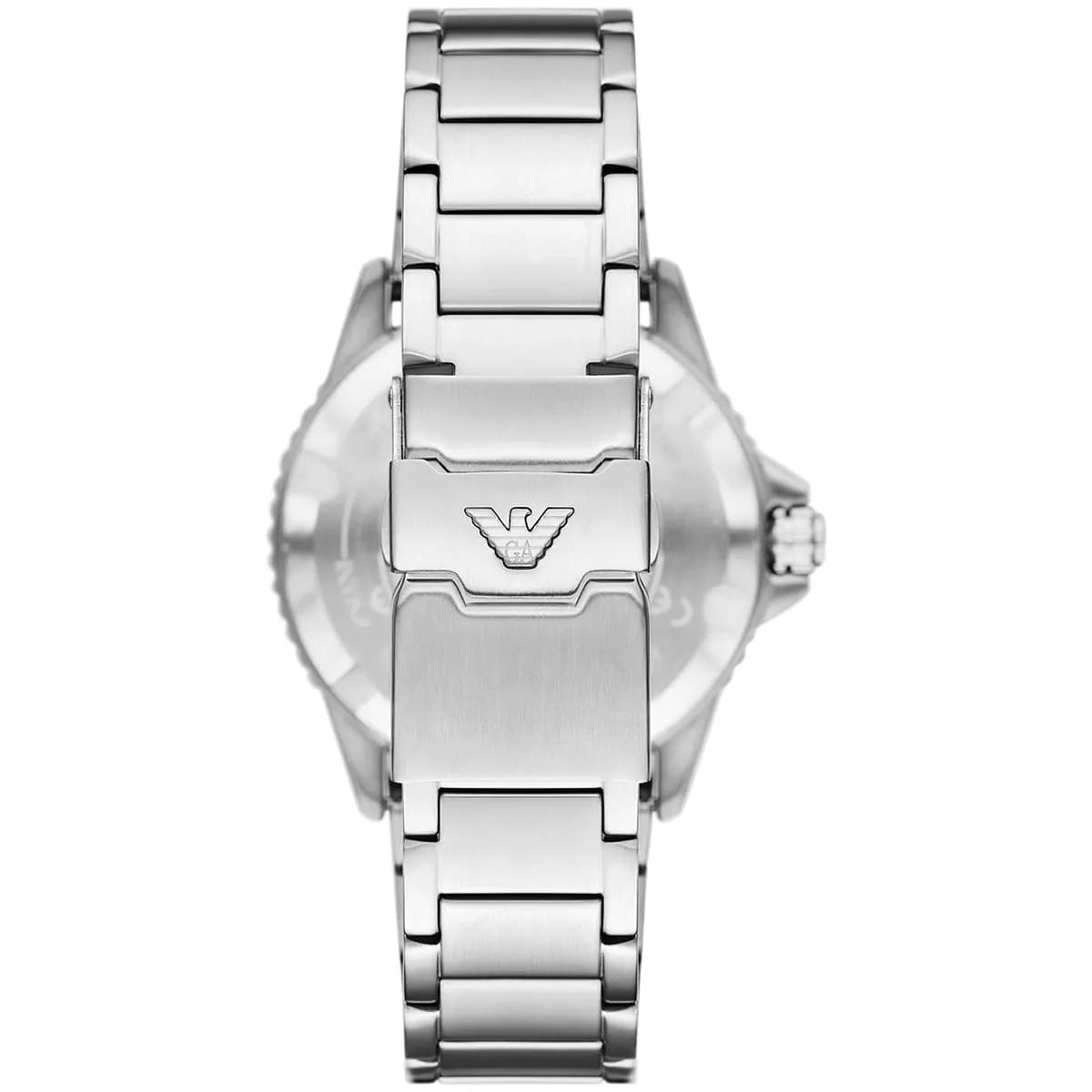 AR11697 Emporio Armani World Explorer watch worn on wrist showing full bracelet