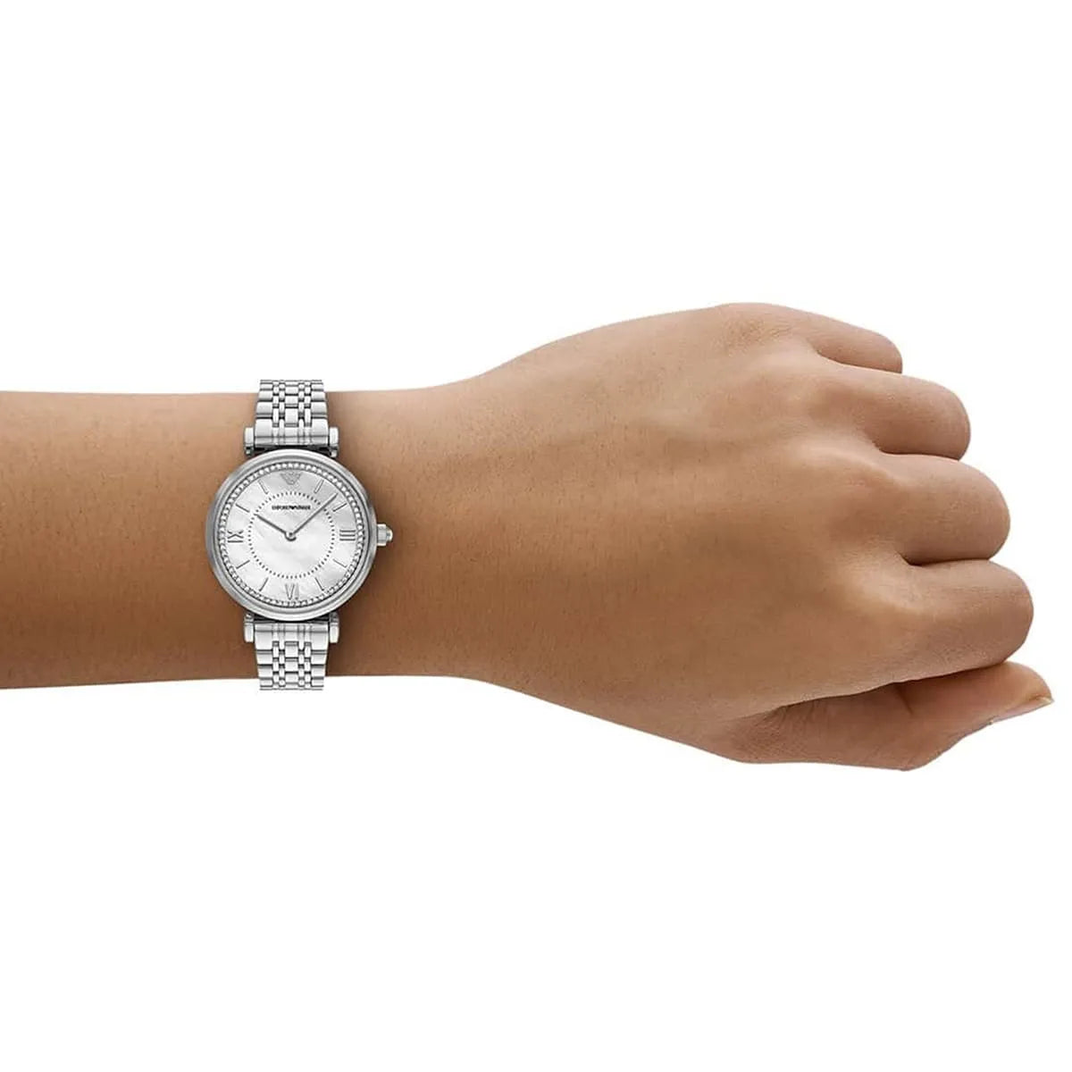 Emporio Armani AR11701 watch worn on wrist showing fit and white dial appearance