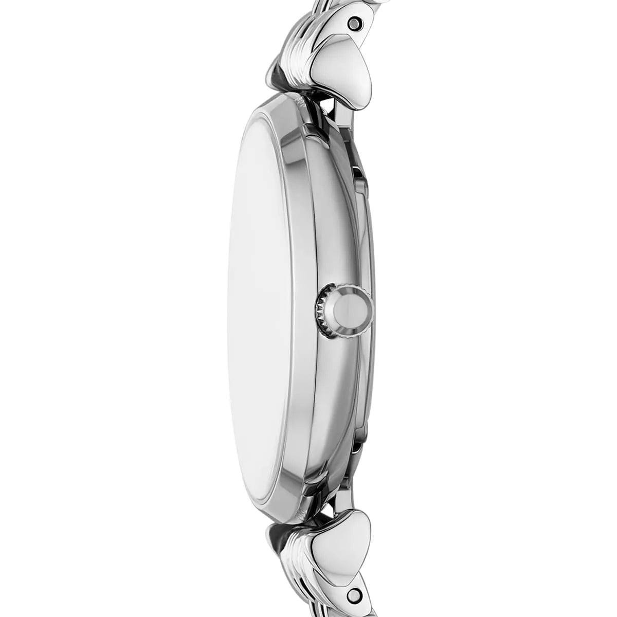 Side profile of Emporio Armani AR11701 showing case thickness and stainless steel bracelet