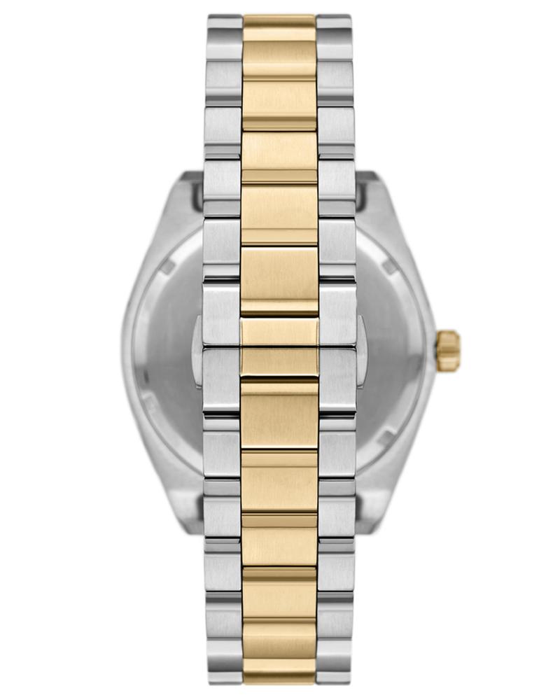 Caseback view of Emporio Armani Federico watch showing bracelet and case