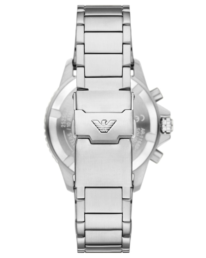 AR11739 case back with Emporio Armani eagle logo and stainless steel bracelet