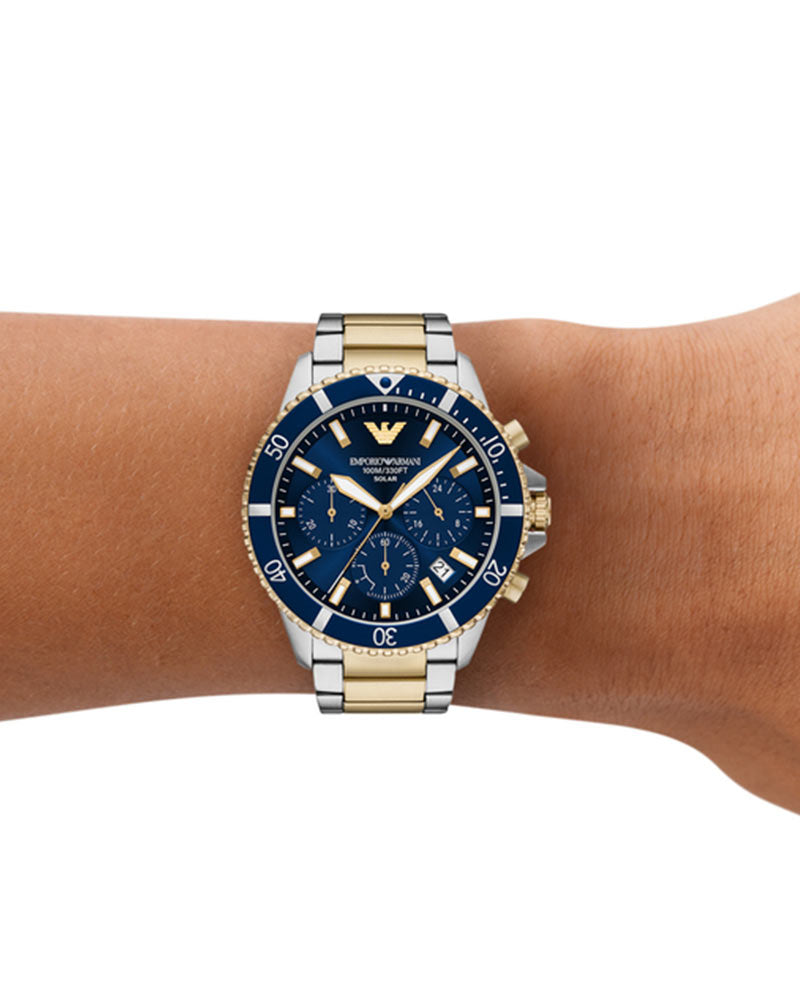 Emporio Armani World Explorer Solar-Powered Chronograph Two-Tone Stainless Steel Watch AR11740 - Image 4