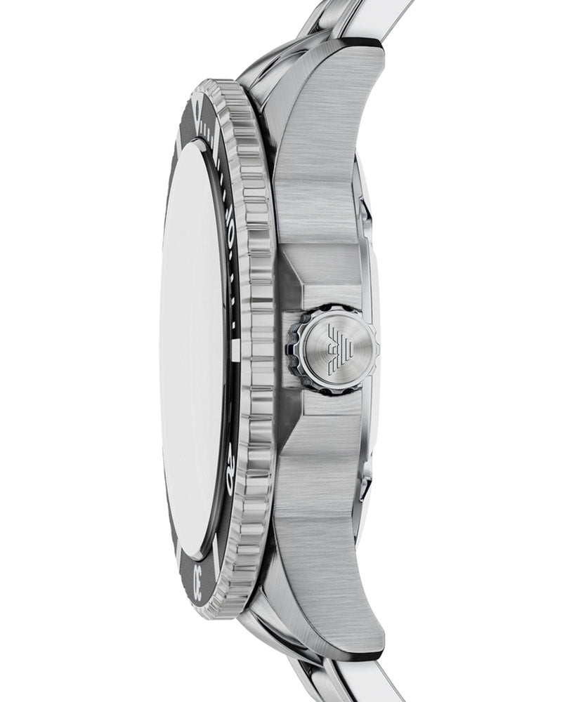 Side profile of AR11787 showing watch thickness and stainless steel case