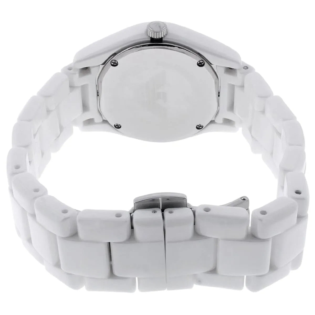 Emporio Armani AR1405 white ceramic caseback and bracelet detail