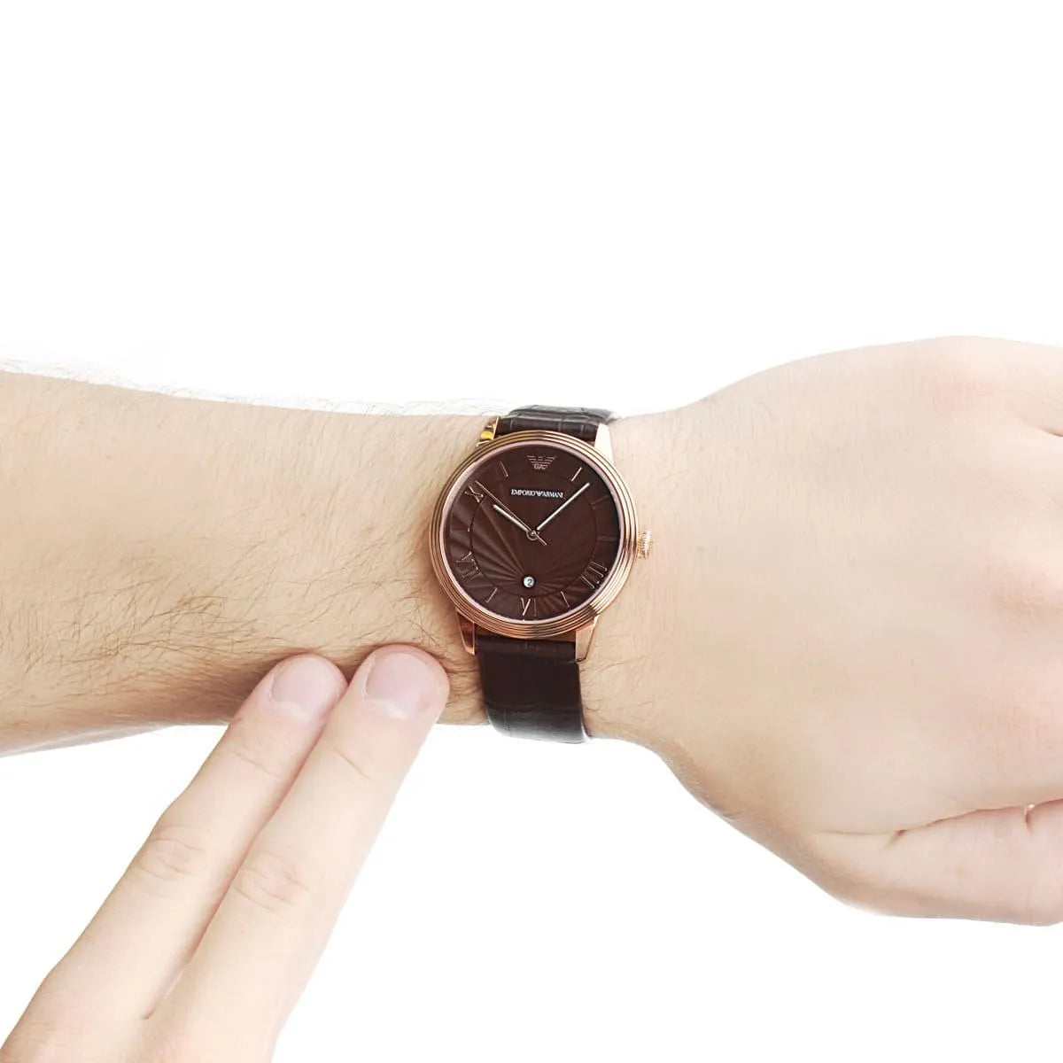 Emporio Armani Classic Quartz Brown Dial Brown Leather Strap Watch AR1613