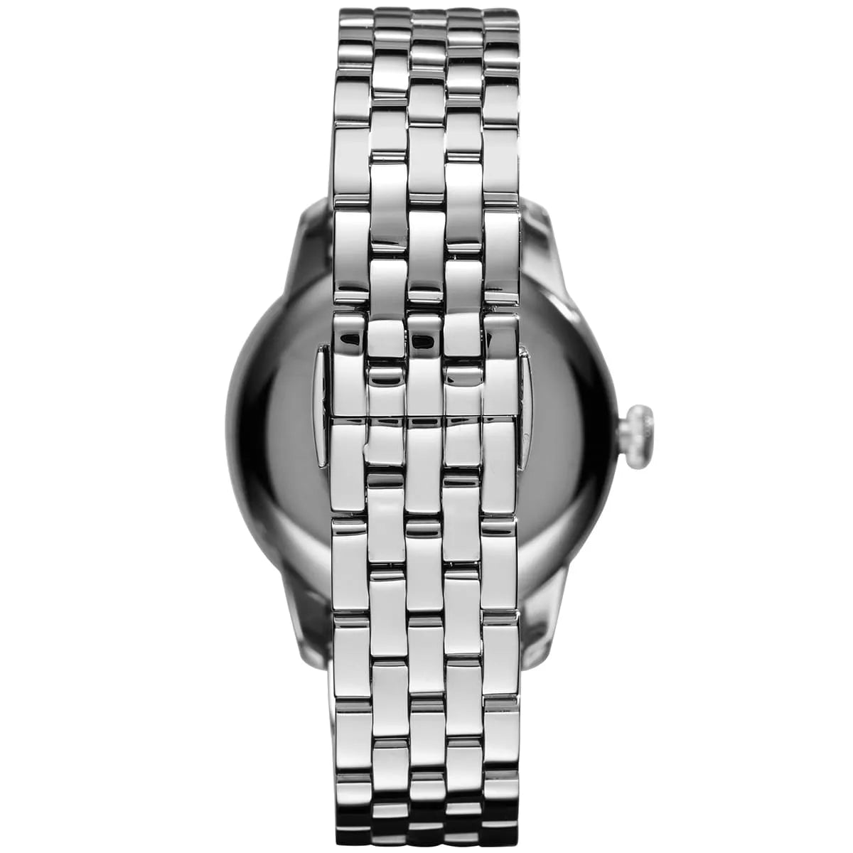 AR1620 Emporio Armani watch side profile showing stainless steel case and metal bracelet